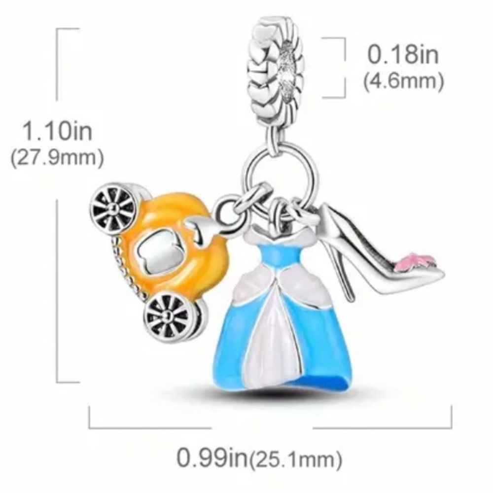 CINDERELLA STERLING OVERLAY-BRACELET CHARM, NEW - Picture 3 of 4